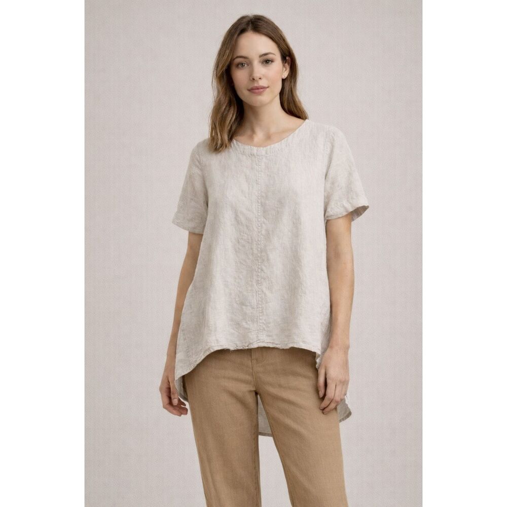 Magaschoni Linen High Low Tunic Beige Women’s Medium